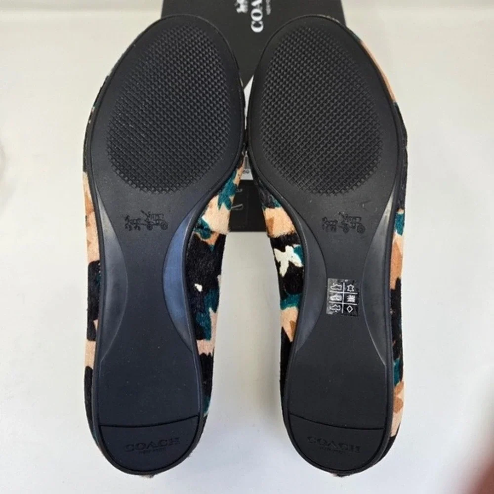 Coach Lara Scattered Leaf Calf Hair Ballet Flats Walnut Multi 5M 34A01142-WMT